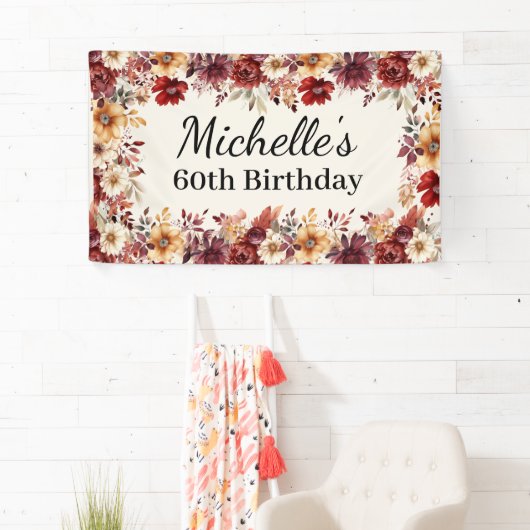 エレガントな秋の水彩花模様 60歳の誕生日 横断幕 (インサイチュ)