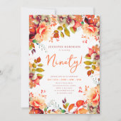 エレガントな秋の水彩花90歳の誕生日 招待状 (正面)
