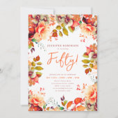 エレガントな秋の水彩花 50歳の誕生日 招待状 (正面)