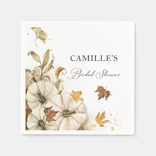 エレガントな秋の白いパンプキン ブライダルシャワーの紙 スタンダードカクテルナプキン (正面)