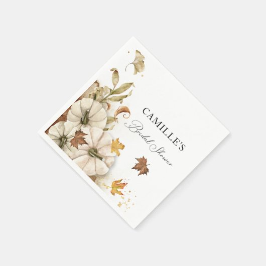 エレガントな秋の白いパンプキン ブライダルシャワーの紙 スタンダードカクテルナプキン (角)