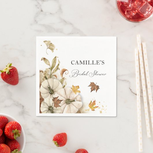 エレガントな秋の白いパンプキン ブライダルシャワーペーパー スタンダードカクテルナプキン (インサイチュ)