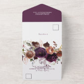 エレガントな秋の紫色シャンパン ラスト フローラル ウェディング オールインワン招待状 (外側)