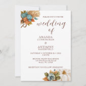 エレガントな秋の結婚式の招待状 - 紅葉とパンプキン 招待状 (正面)