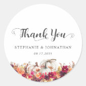 エレガントな秋の花とカボチャの結婚式のお礼 ラウンドシール (正面)