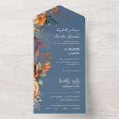 エレガントな秋の花のウェディング デリケートブルー オールインワン招待状 (内側)