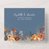 エレガントな秋の花のウェディング デリケートブルー オールインワン招待状 (裏面)