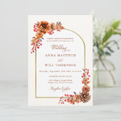 エレガントな秋の花のゴールドボヘミアンフレームウェディング 招待状 (スタンド正面)