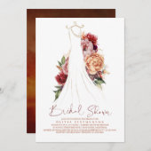 エレガントな秋の花のドレス ブライダルシャワー 招待状 (正面/裏面)