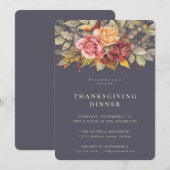 エレガントな秋の花のフレーム 感謝祭のディナー 招待状 (正面/裏面)