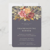 エレガントな秋の花のフレーム 感謝祭のディナー 招待状 (正面)