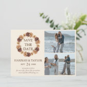 エレガントな秋の花のリース 3枚の写真のコラージュ セーブザデート (スタンド正面)