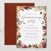 エレガントな秋の花の新築祝いパーティー 招待状 (正面/裏面)