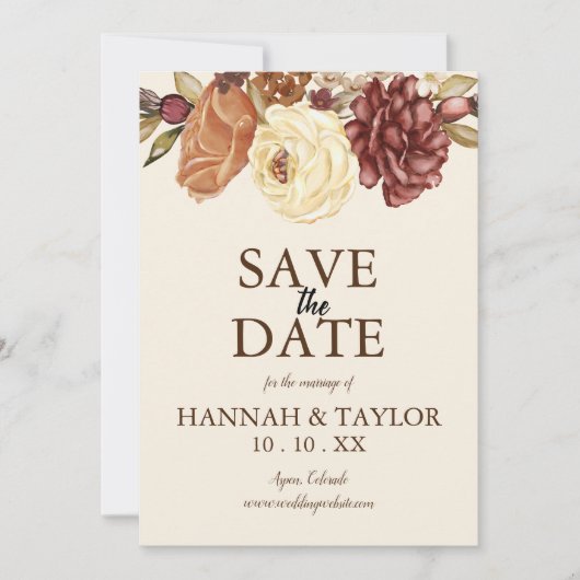 エレガントな秋の花の「Save the Date」お知らせ セーブザデート (正面)