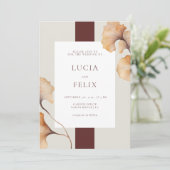 エレガントな秋の花をテーマにしたミニマルウェディング 招待状 (スタンド正面)