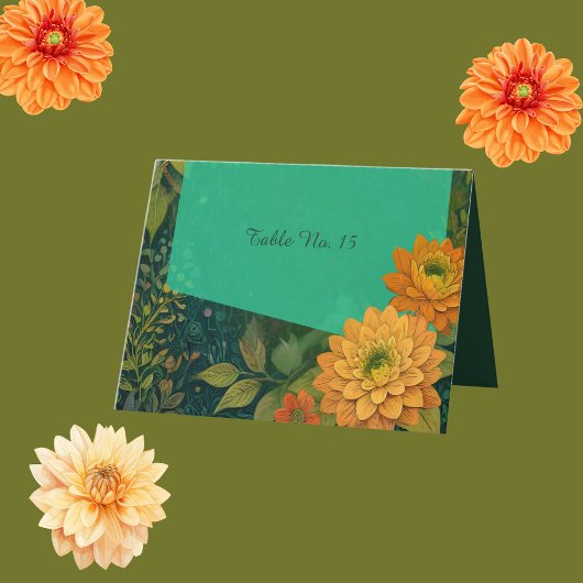 エレガントな秋の花を飾った結婚式のテーブルナンバー サンキューカード