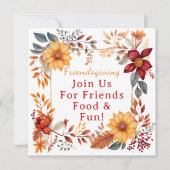 エレガントな秋の花フレームを使ったフレンドギビングのディナー シーズンカード (正面)