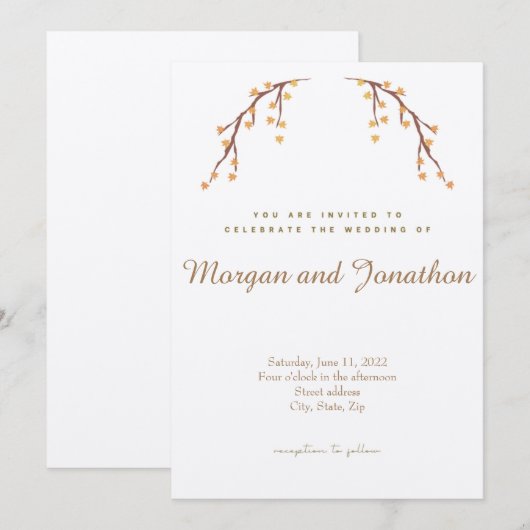 エレガントな秋の花モチーフのウェディングコレクション 招待状 (正面/裏面)