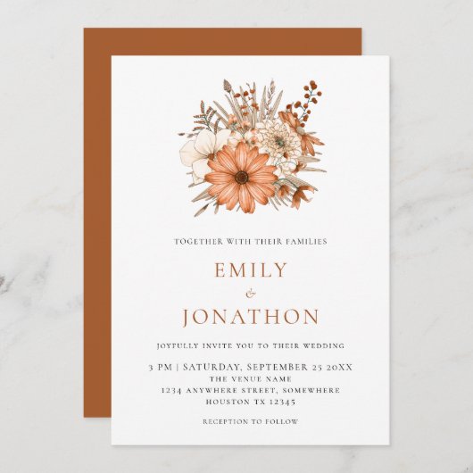 エレガントな秋の花束 ウェディング 招待状 (正面/裏面)