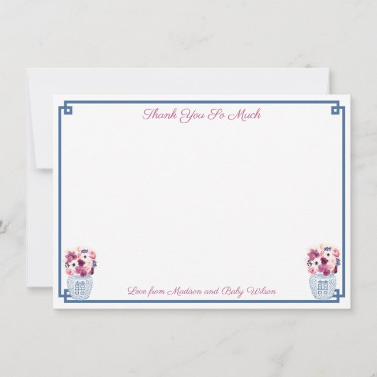 エレガントな秋の花 オーキッド ローズ ブライダルシャワー サンキューカード (正面)