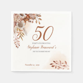 エレガントな秋の花 クリーム色の50歳の誕生日 スタンダードカクテルナプキン