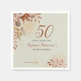 エレガントな秋の花 グリーン 50歳の誕生日 スタンダードカクテルナプキン