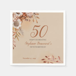 エレガントな秋の花 ブラウンの50歳の誕生日 スタンダードカクテルナプキン