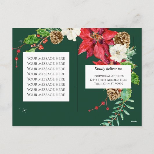 エレガントな秋の花 モーブ バーズ フローラル ゴールド シーズンポストカード (裏面)