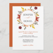 エレガントな秋の落ち葉のウェディング 招待状 (正面/裏面)