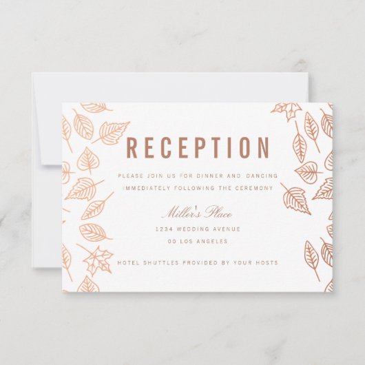 エレガントな秋の落ち葉の銅製受付カード 招待状 (正面)