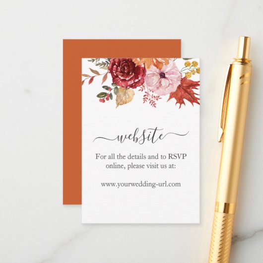 エレガントな秋の落ち葉　オータムウェディング　詳細カード エンクロージャーカード (正面/裏面インサイチュ)