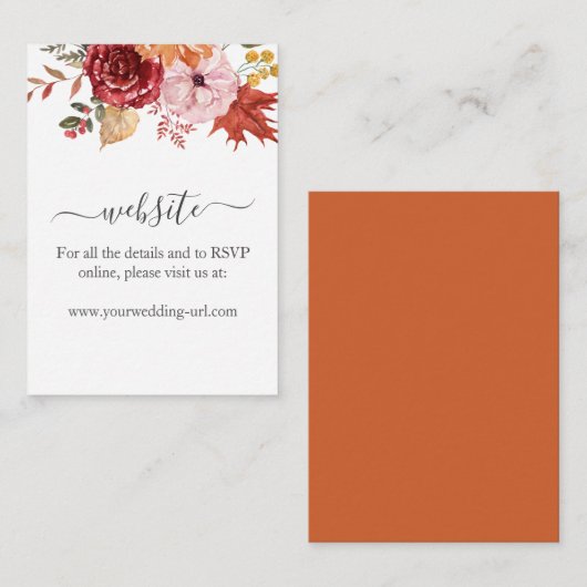 エレガントな秋の落ち葉 オータムウェディング 詳細カード エンクロージャーカード (正面/裏面)