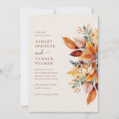 エレガントな秋の落ち葉 オータムQRコード写真 ウェディング 招待状 (正面)