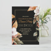 エレガントな秋の落ち葉 ブラック サンクスギビング ディナー 招待状 (スタンド正面)