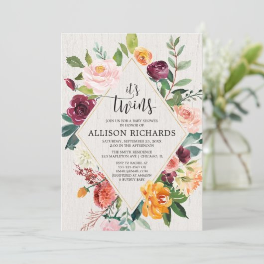 エレガントな秋は男女兼用なベビーシャワーを結び付けます 招待状 (スタンド正面)