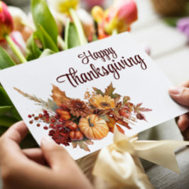 エレガントな秋 白い 幸せな感謝祭 シーズンカード