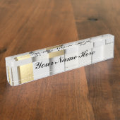 エレガントな立方体の壁3Dの芸術の白および金ゴールド デスクネームプレート (側面)