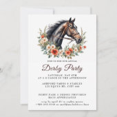 エレガントな競馬の水彩画の花輪 ダービーパーティー 招待状 (正面)