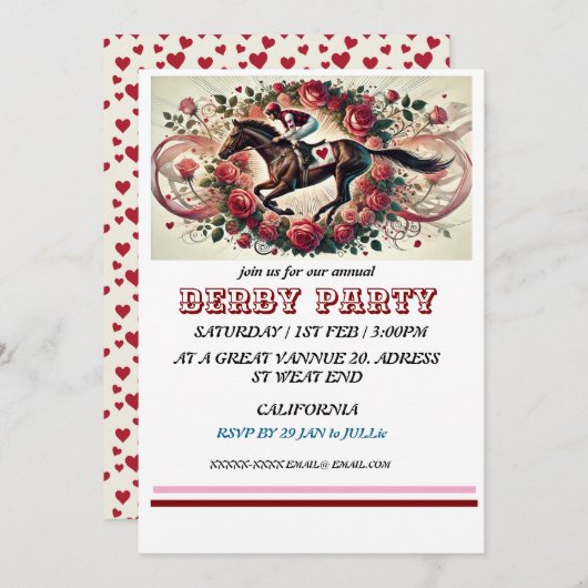 エレガントな競馬ダービーパーティー / 馬術  招待状 (正面/裏面)