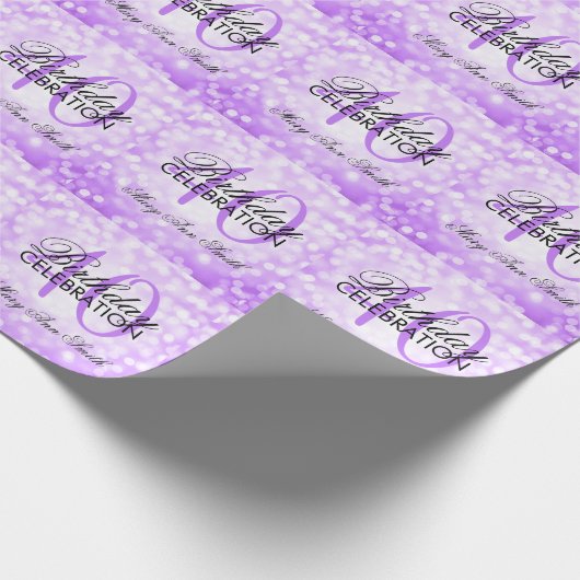 エレガントな第40誕生会の紫色のグリッターライト ラッピングペーパー (角)