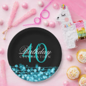 エレガントな第40誕生会の輝きのターコイズ ペーパープレート (パーティー)