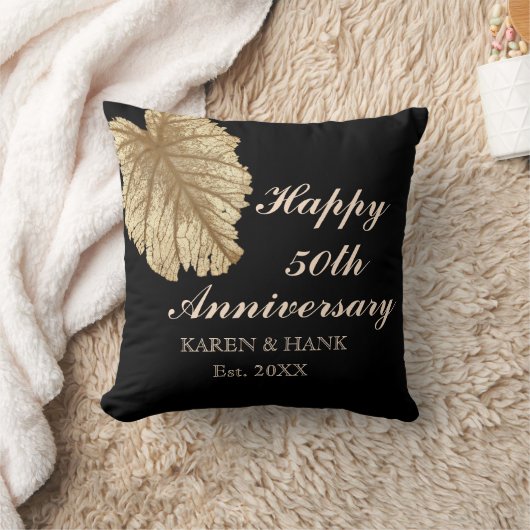エレガントな第50記念日の黒くフェイクな金ゴールドのカスタム クッション (ブランケット)