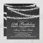 エレガントな第50誕生会の黒のひもライト 招待状 (正面/裏面)