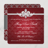 エレガントな第50誕生会の(紋章の)フラ・ダ・リの赤 招待状 (正面/裏面)