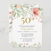 エレガントな第50誕生日の水彩画のバラのパーティー インビテーションポストカード (正面/裏面)