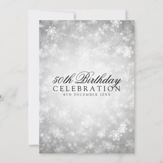 エレガントな第50誕生日の銀製の冬の不思議の国 招待状 (裏面)