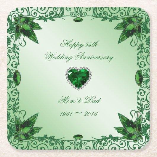 エレガントな第55結婚記念日のコースター スクエアペーパーコースター (正面)