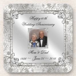 エレガントな第60結婚記念日の写真のコースター コースター