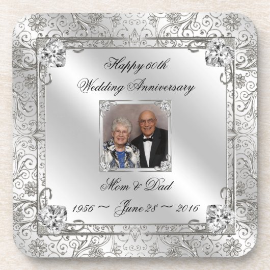 エレガントな第60結婚記念日の写真のコースター コースター (正面)