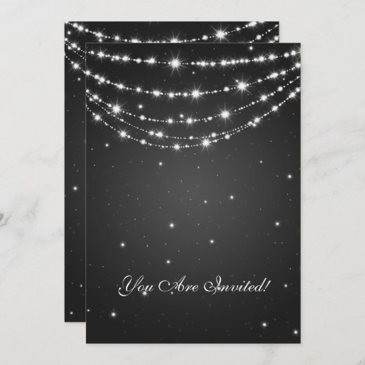 エレガントな第60誕生会のきらめくなチェーン黒 招待状 (正面/裏面)